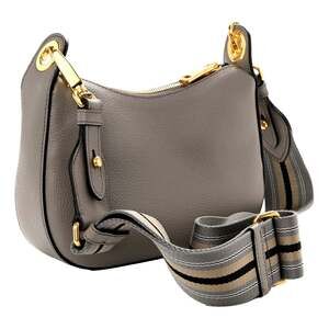 Prada Vitello Phenix Zippered Messenger Hobo Grey Leather Shoulder